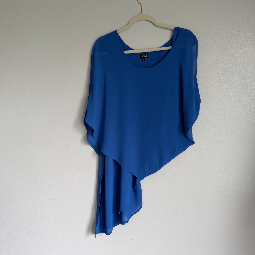 Very J Royal Blue Asymmetrical Drape Top Sleeveless Layered Blouse‎ M Lagenlook